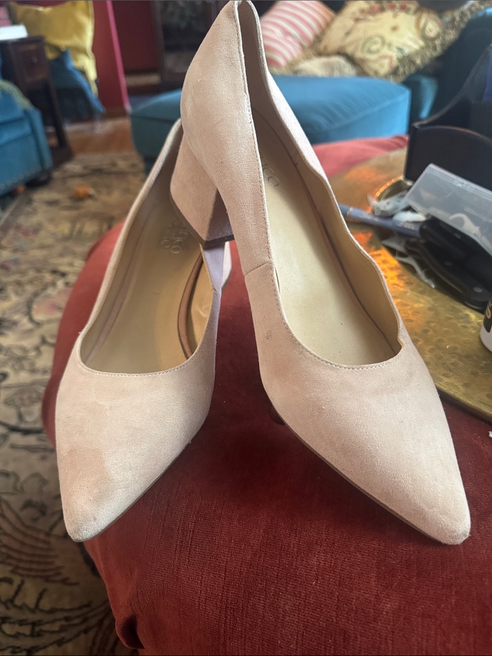 Franco Sarto Powder Blush Suede Pointed Block Heels
